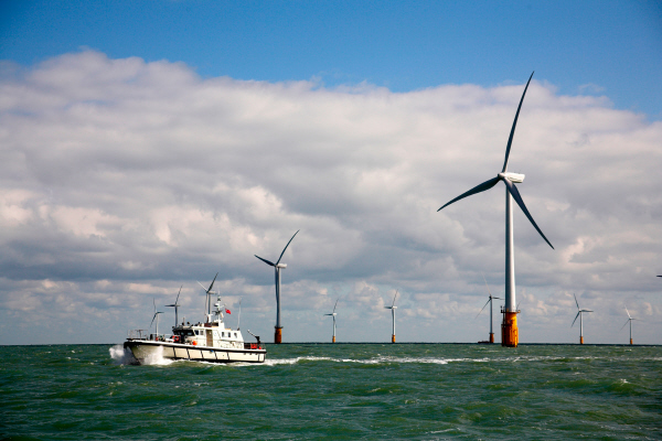 Boat and wind turbines