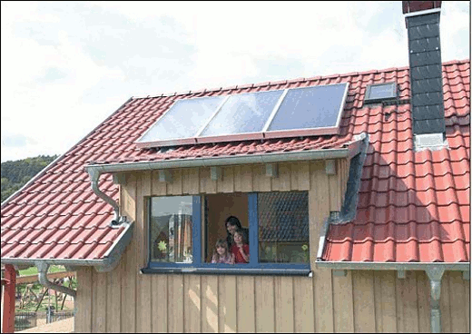 Solar heating panels on house